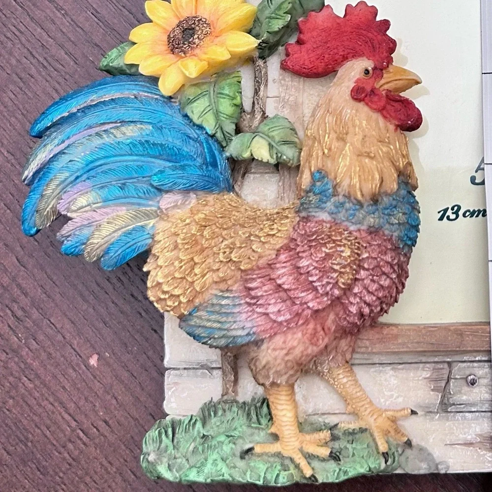 VTG A. Richesco Corporation Rooster Sunflower Resin 3D 5x7 Photo Frame Farmhouse